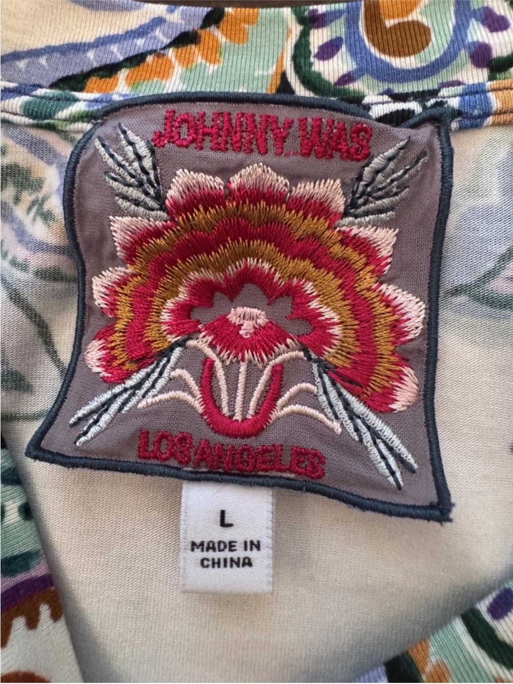 Johnny Was Janie Favorite Crew Neck Draped Tee Ruta print Paisley Boho L - Picture 4 of 7